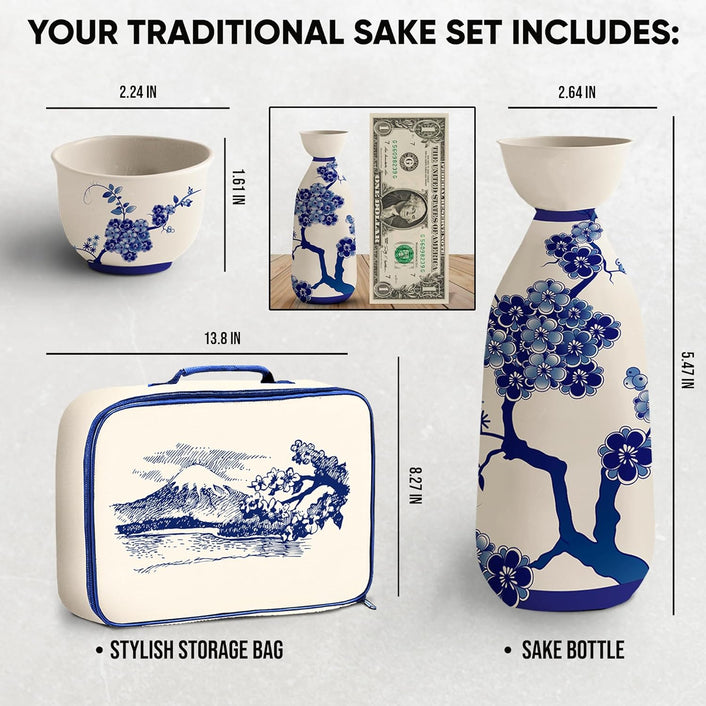 Japanese Sake Set | Ceramic Sake Cups | Sake Carafe | Sake Set with a Bottle | Sake Cups | Saki Cup Set | Hot and Cold Sake