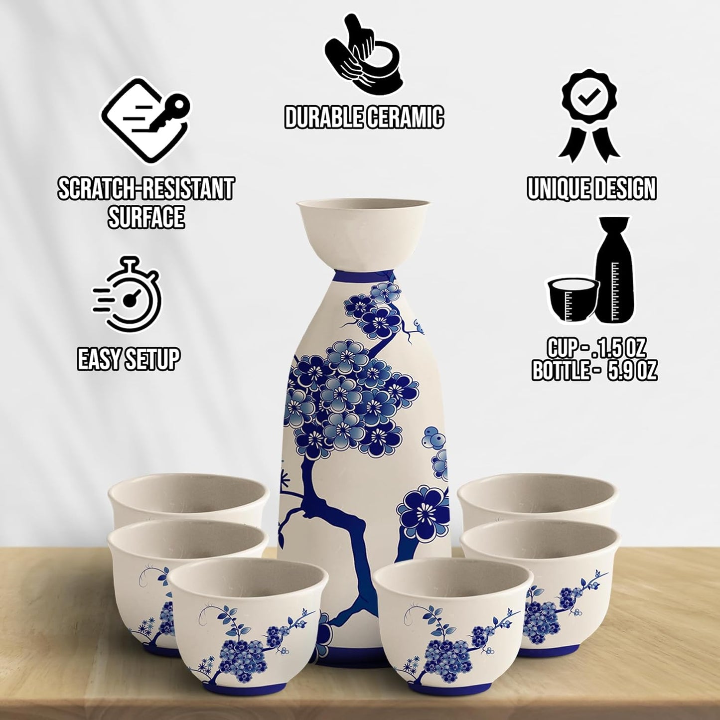 Japanese Sake Set | Ceramic Sake Cups | Sake Carafe | Sake Set with a Bottle | Sake Cups | Saki Cup Set | Hot and Cold Sake